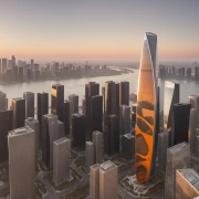 ai skyscraper foggy sunrise