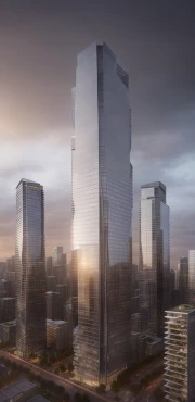 ai skyscraper overcast sunset
