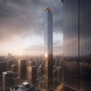 ai slender skyscraper overcast dusk