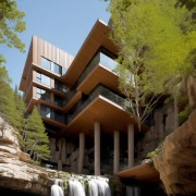 ai wilderness waterfall modern house