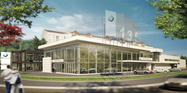modern car dealership exterior architectural rendering