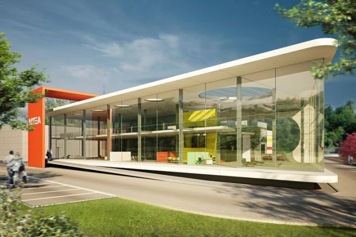 modern retail showroom exterior architectural rendering