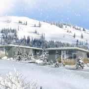 red mountain sky resort cabin winter rendering