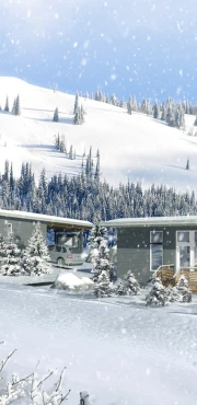 red mountain sky resort cabin winter rendering