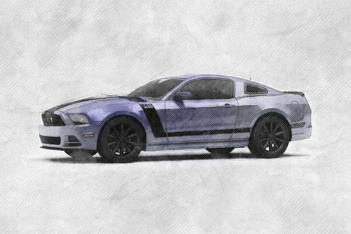 ford mustang boss sketch style automotive illustration