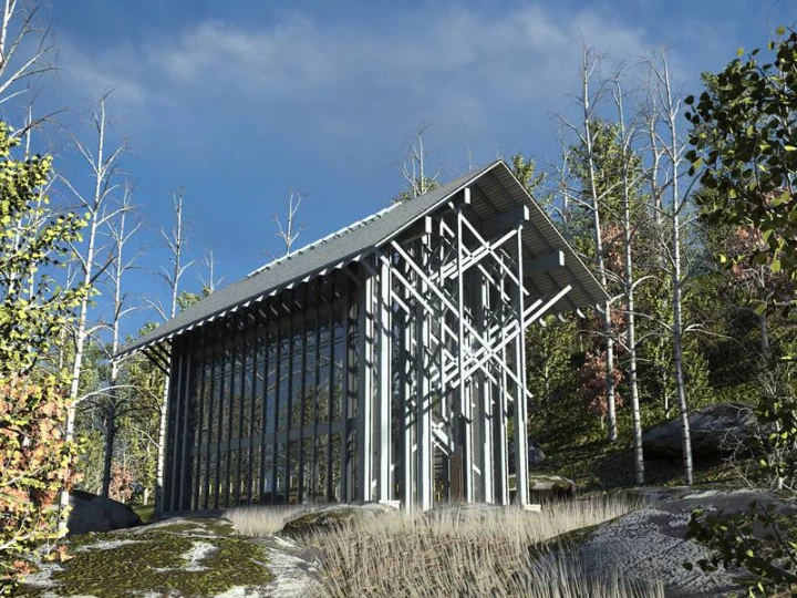 thorncrown chapel digital 3d recreation exterior architectural rendering