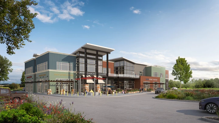 diamond square retail building architectural illustration