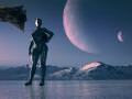 scifi female astronaut frozen planet rendering 1