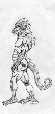 prehistoric lizard man concept sketch