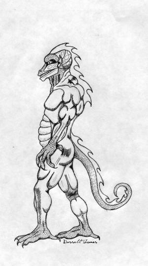 prehistoric lizard man concept sketch