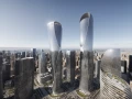 ai futuristic twin towers day summer
