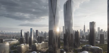 ai futuristic twin towers late afternoon