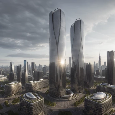 ai futuristic twin towers late afternoon