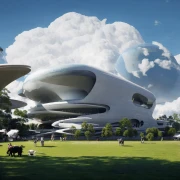 ai scifi building park sunny day