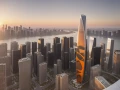 ai skyscraper foggy sunrise