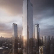 ai skyscraper overcast sunset