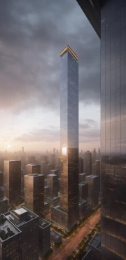ai slender skyscraper overcast dusk