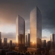 ai twin tower overcast sunrise