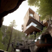 ai modern cabin over stream