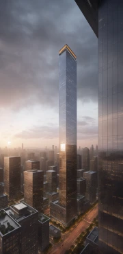 ai slender skyscraper overcast dusk