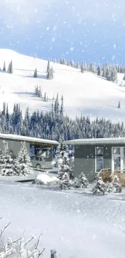 red mountain sky resort cabin winter rendering
