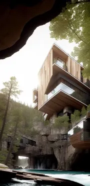 ai modern cabin over stream
