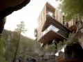ai modern cabin over stream