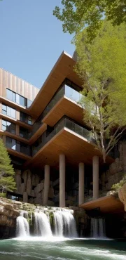 ai wilderness waterfall modern house